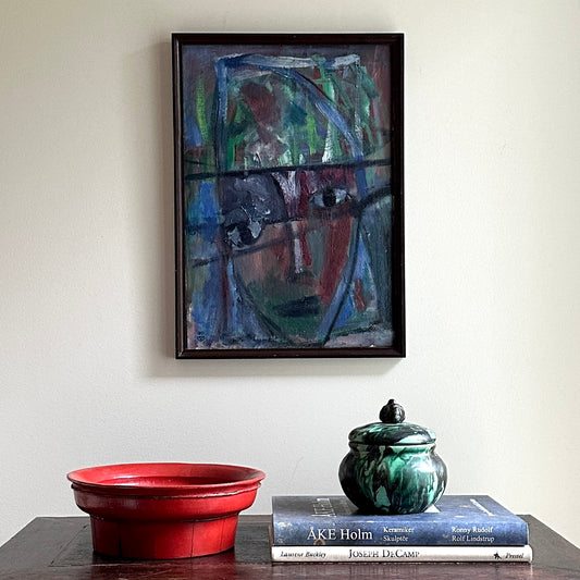 Swedish Vintage Abstract Portrait Oil Painting From Sweden