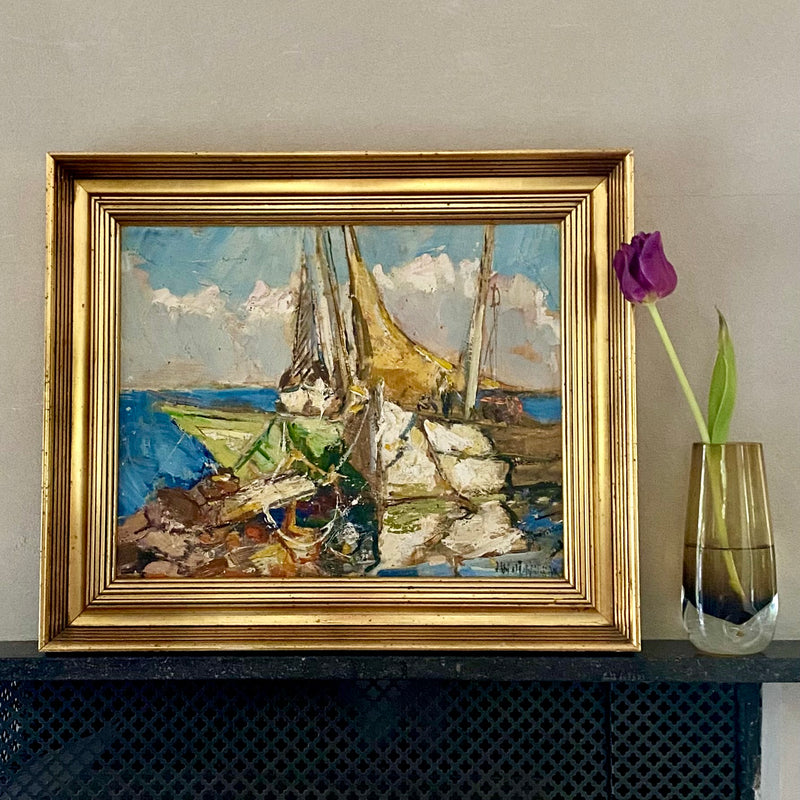 Mid Century Vintage Oil Painting By Knut Norman Sweden
