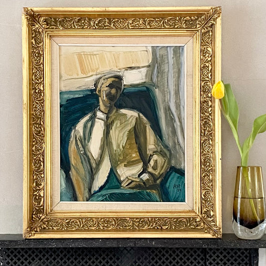 Mid Century Original Portrait Oil Painting From Sweden by Gösta Asp