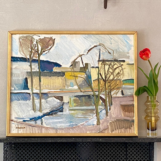 Mid Century Original Landscape Oil Painting From Sweden