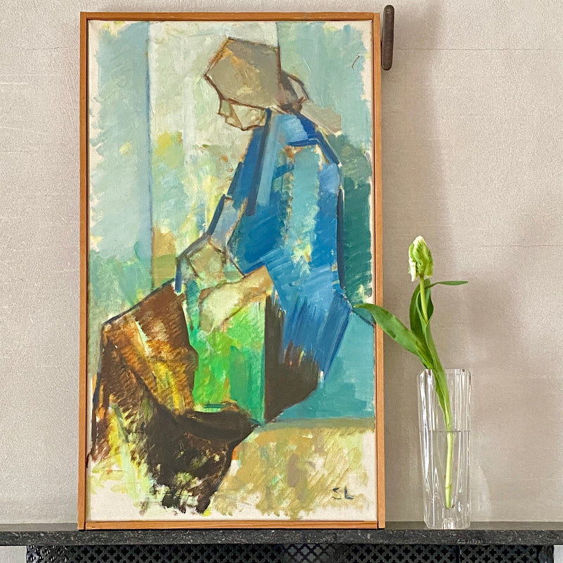 Mid Century Original Portrait Oil Painting From Sweden by S Ligell