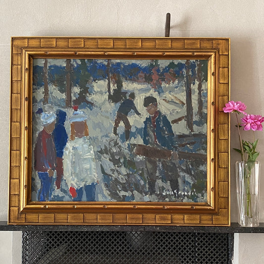 Mid Century Original Winterscape Oil Painting From Sweden