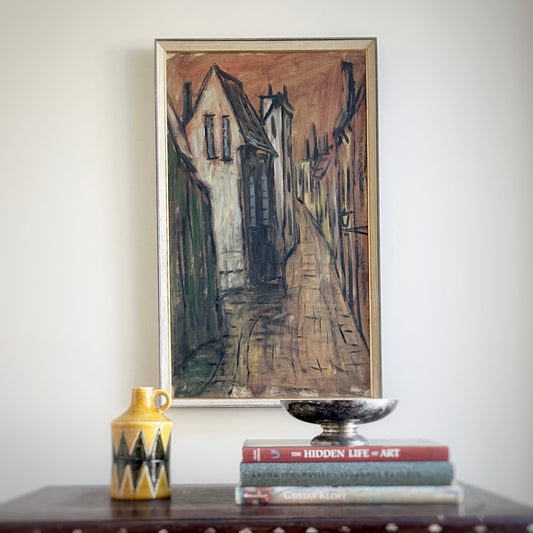 Mid Century Original Cityscape Oil Painting From Sweden