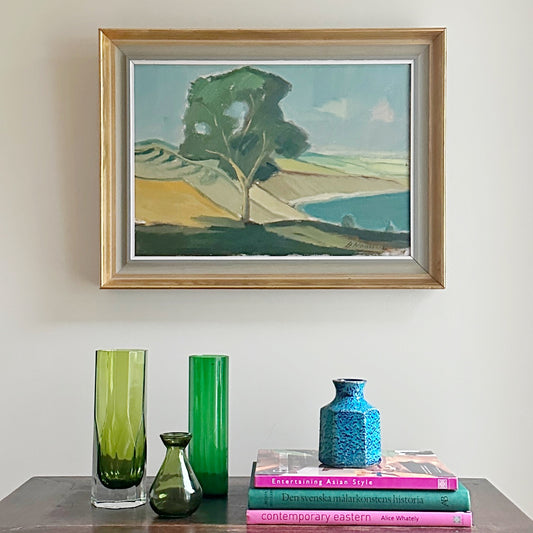 Vintage Art Room Mid Century Original Oil Painting from Sweden